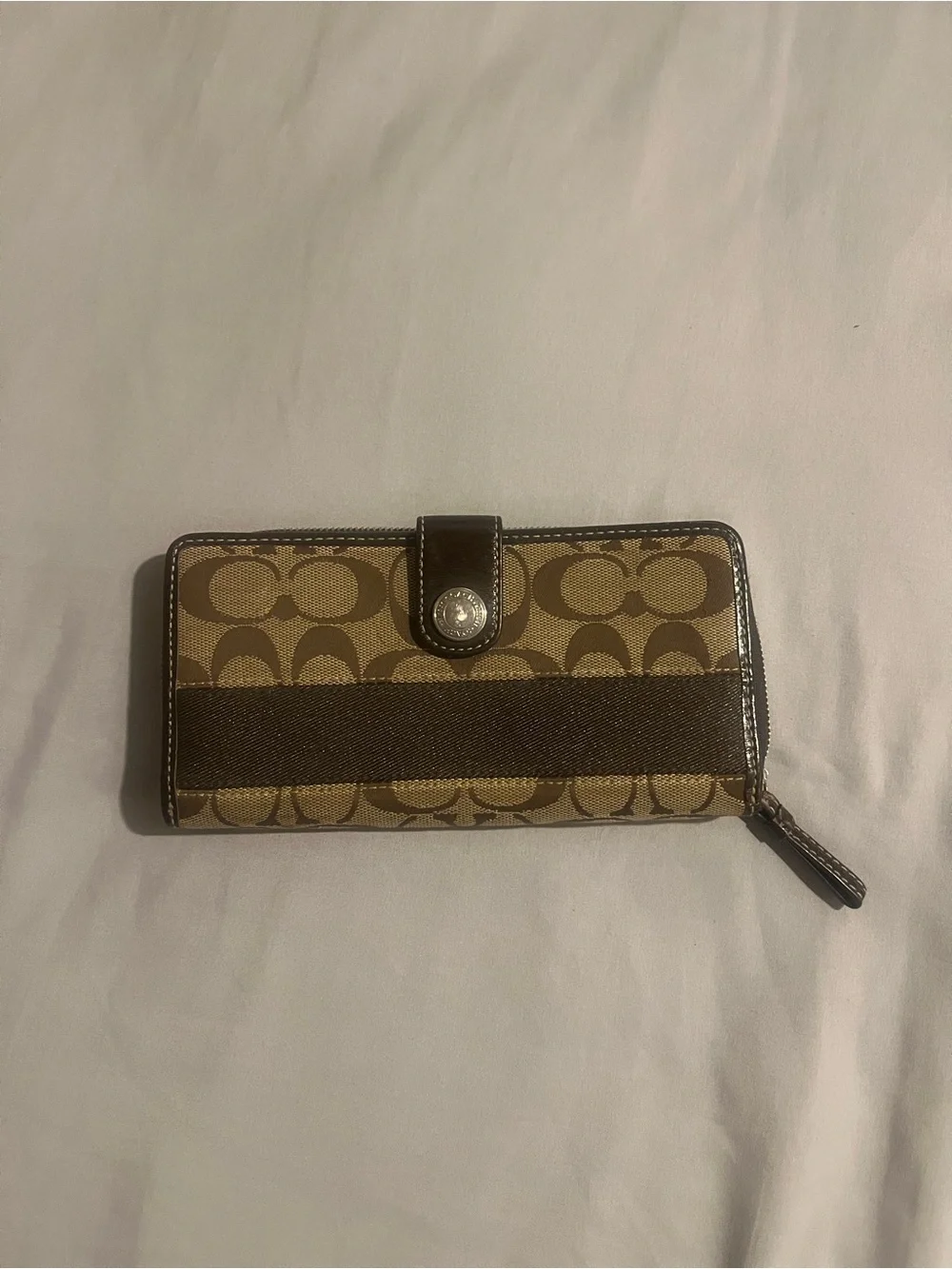 Coach Brown Signature Canvas Zip Card Holder